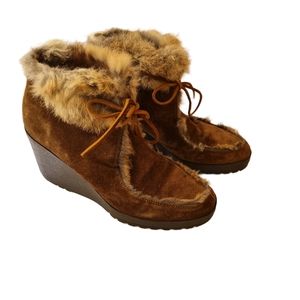 Coach Kataya Suede and Rabbit Fur Wedge Boots sz 8.5